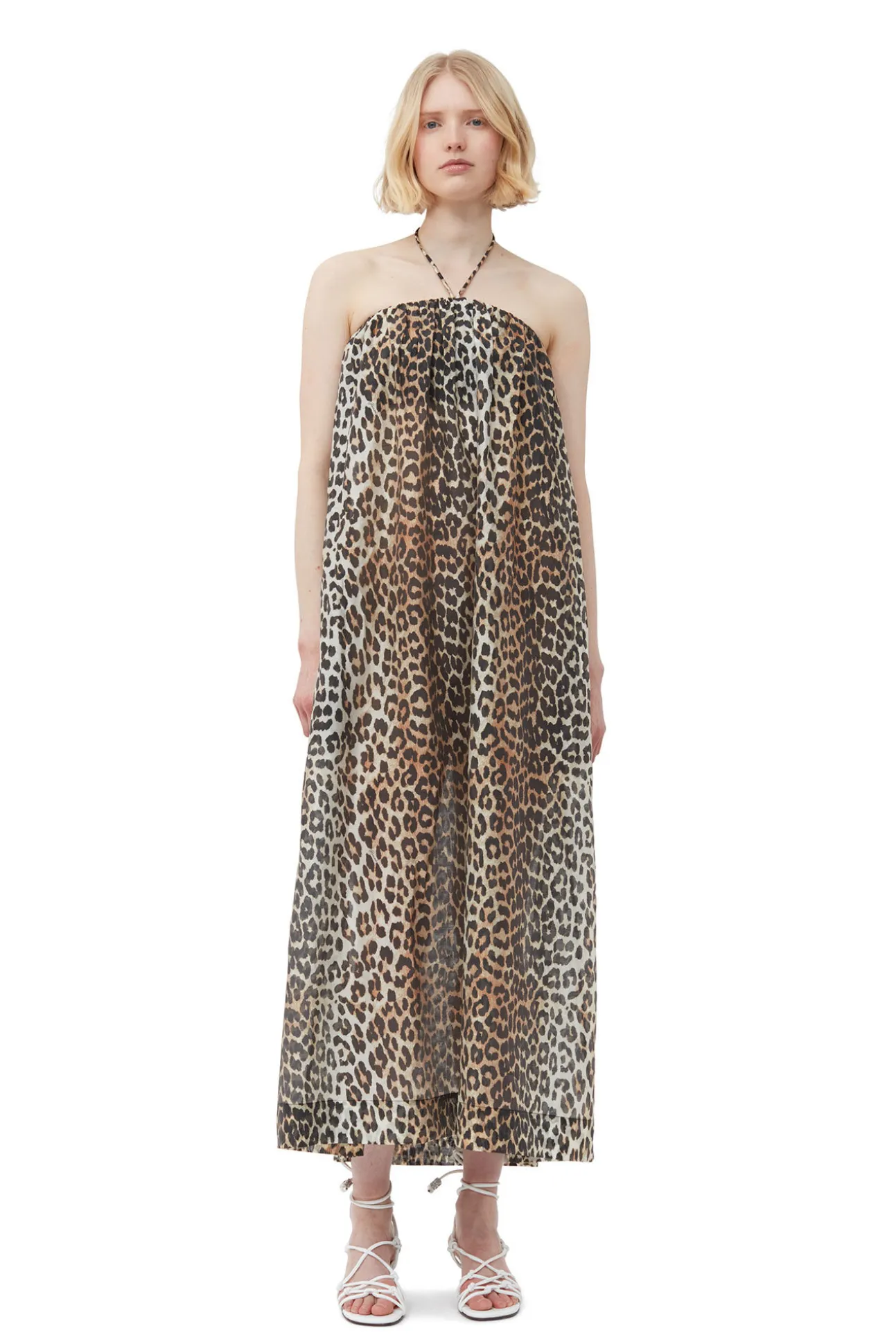 Best GANNI Maxi-Tragerkleid Aus Transparentem Voile Almond Milk