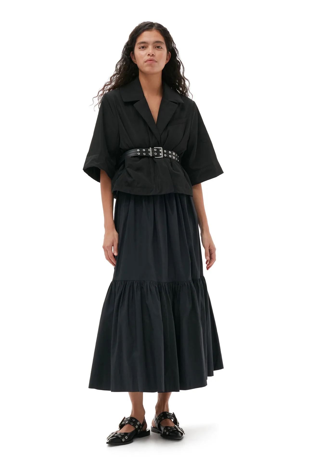 Clearance GANNI Maxi-Volantrock Aus Cotton Poplin Black
