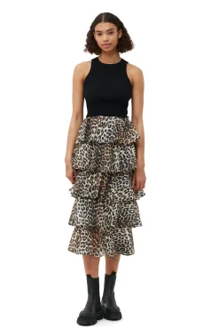 Store GANNI Maxi-Volantrock Aus Transparentem Voile Almond Milk