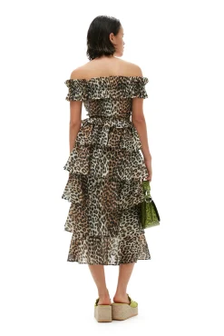 Store GANNI Maxi-Volantrock Aus Transparentem Voile Almond Milk