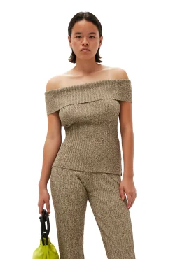 Clearance GANNI Melange-Strickhose Brandy Brown
