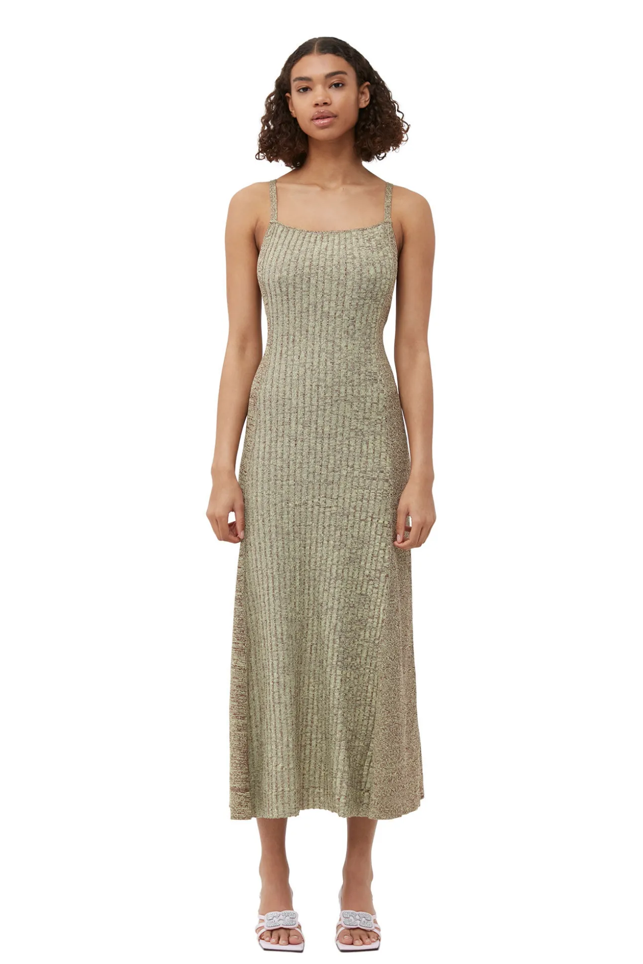 Clearance GANNI Melange-Strick-Maxikleid Brandy Brown