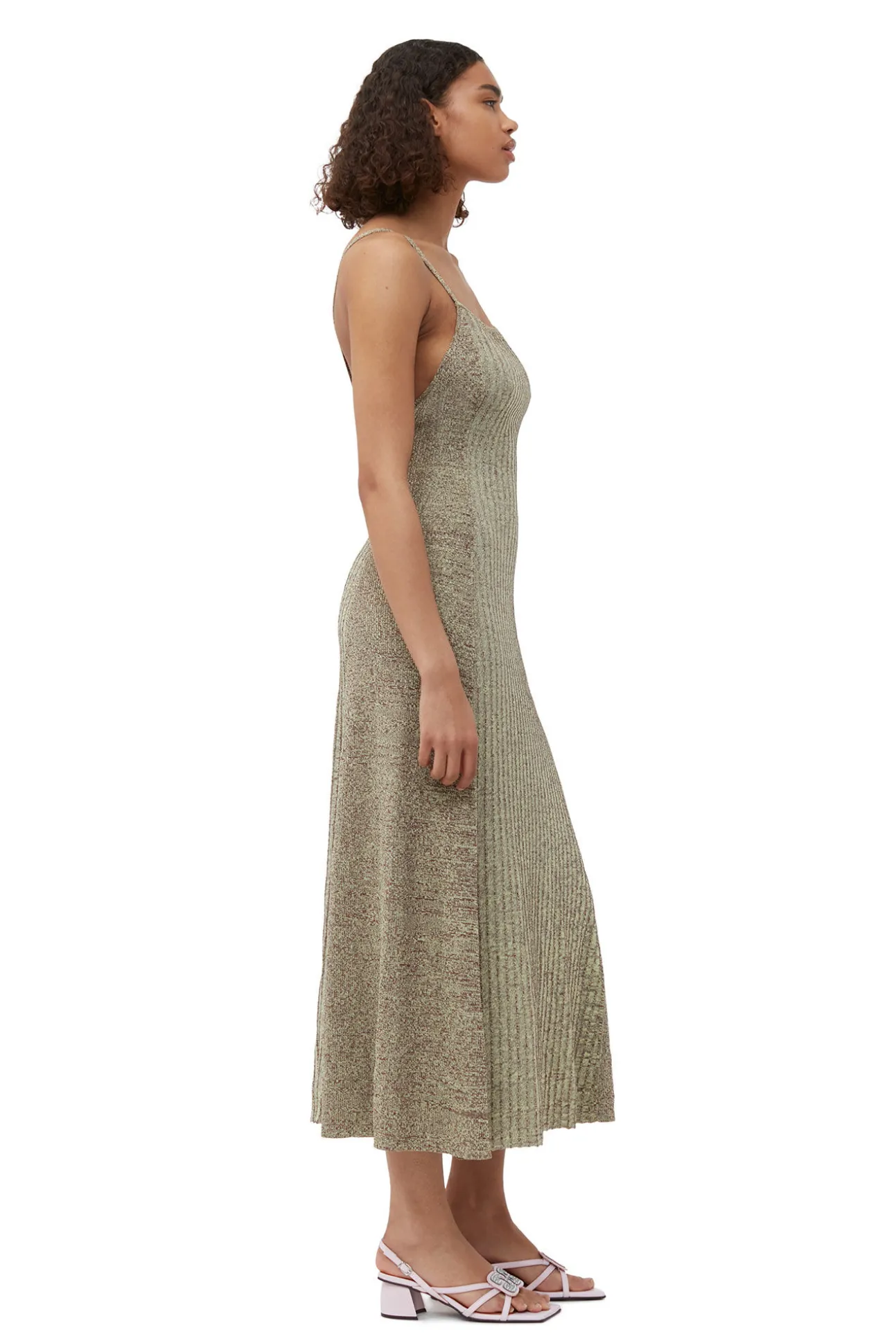Clearance GANNI Melange-Strick-Maxikleid Brandy Brown