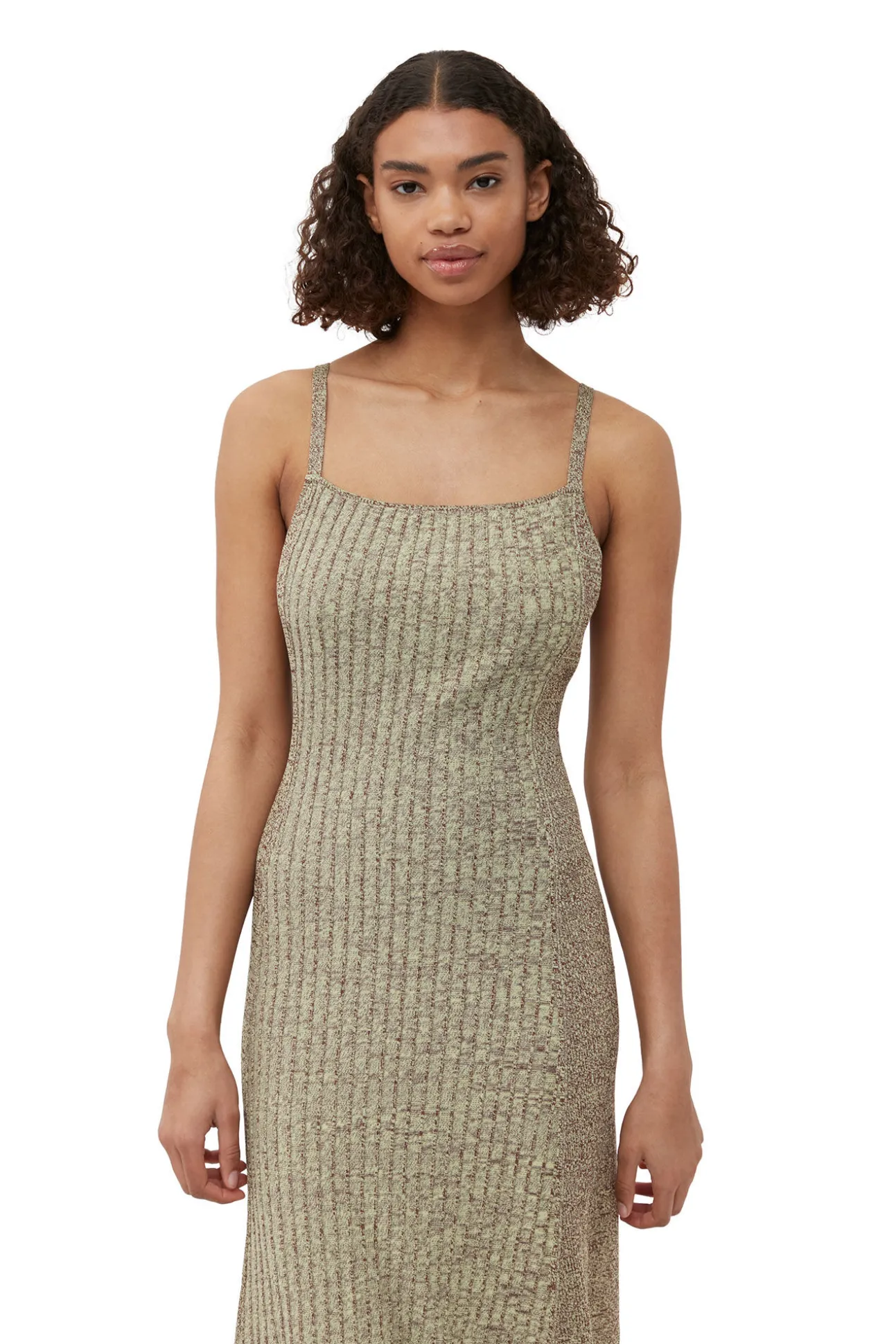 Clearance GANNI Melange-Strick-Maxikleid Brandy Brown