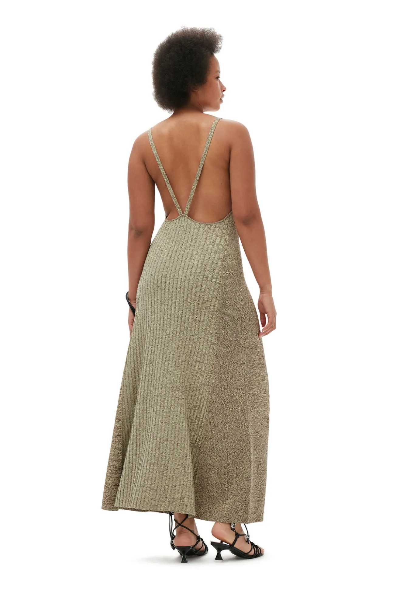 Clearance GANNI Melange-Strick-Maxikleid Brandy Brown