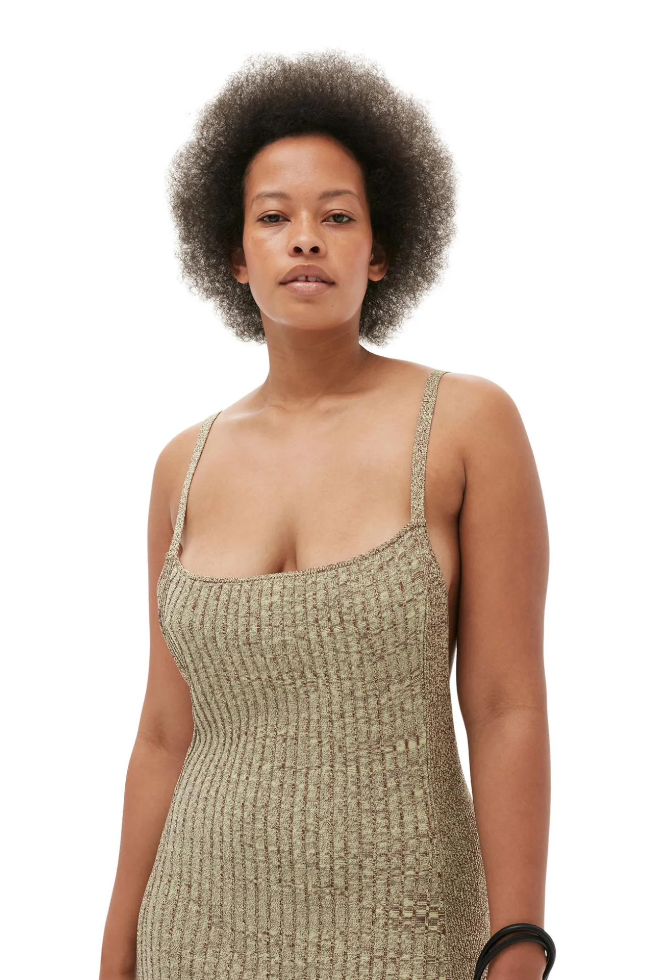 Clearance GANNI Melange-Strick-Maxikleid Brandy Brown