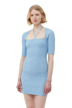 Store GANNI Melange-Strick-Minikleid Ethereal Blue