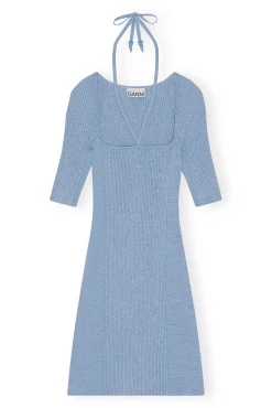 Store GANNI Melange-Strick-Minikleid Ethereal Blue