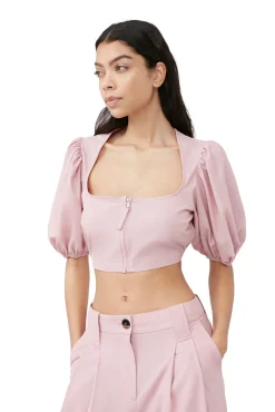 Best Sale GANNI Melierte Bluse Mit Reisverschluss Und Drapierung Pink Tulle