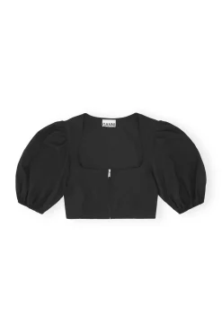 Cheap GANNI Melierte Bluse Mit Reisverschluss Und Drapierung Black