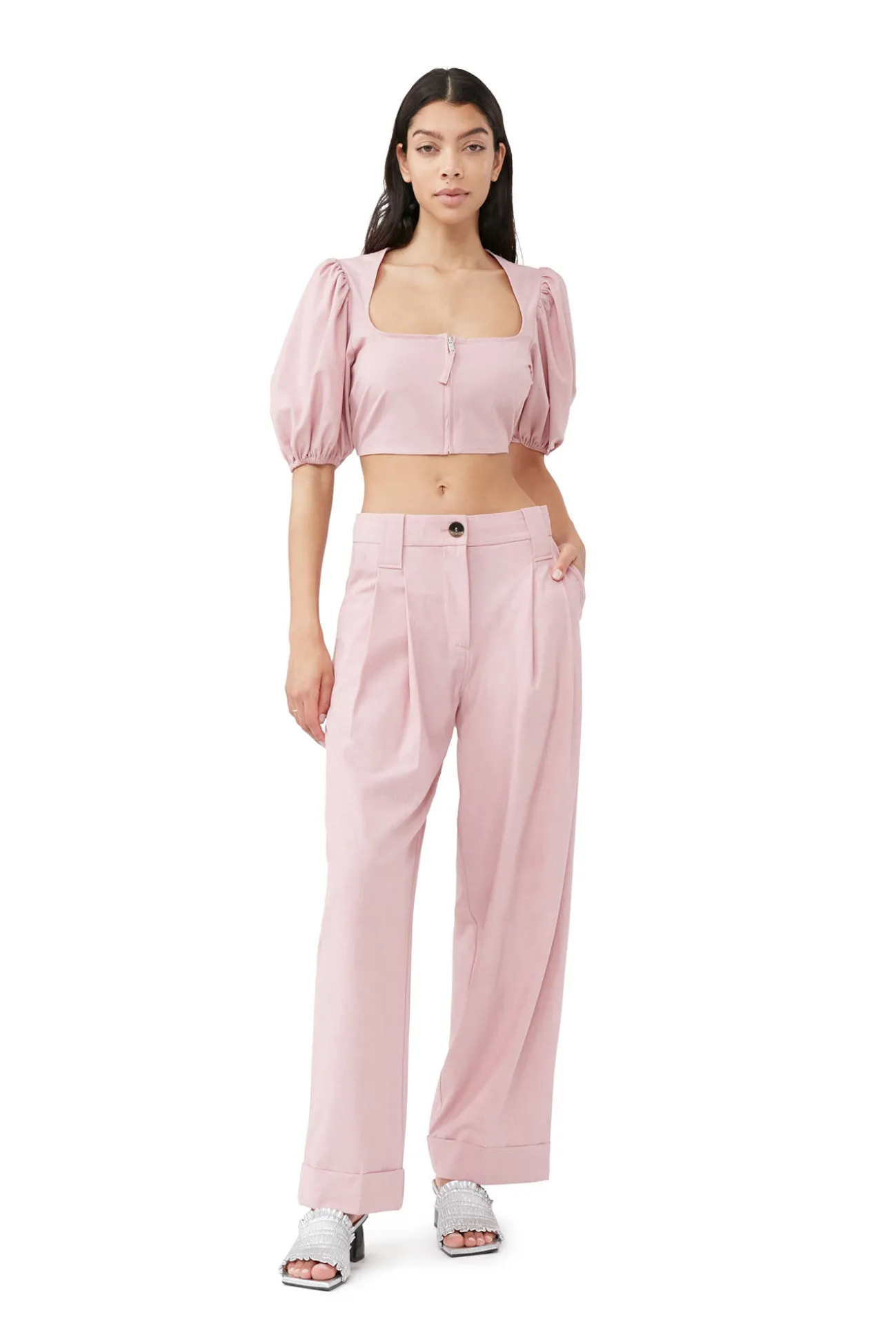 New GANNI Melierte Faltenhose Mit Drapierung Pink Tulle