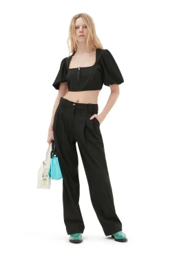 Hot GANNI Melierte Lockere Faltenhose Mit Drapierung Black