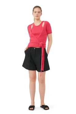 Shop GANNI Melierte Shorts Mit Drapierung Black