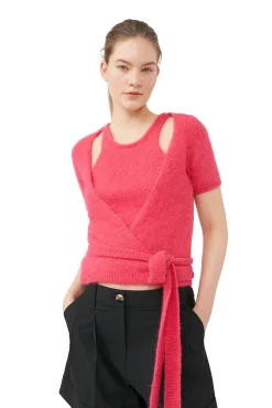 Shop GANNI Melierte Shorts Mit Drapierung Black