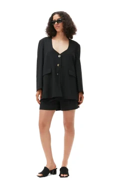 Sale GANNI Melierter Oversize-Blazer Mit Drapierung Black