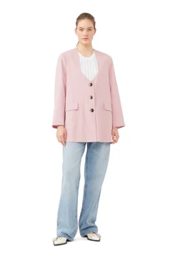 Fashion GANNI Melierter Oversize-Blazer Mit Drapierung Pink Tulle