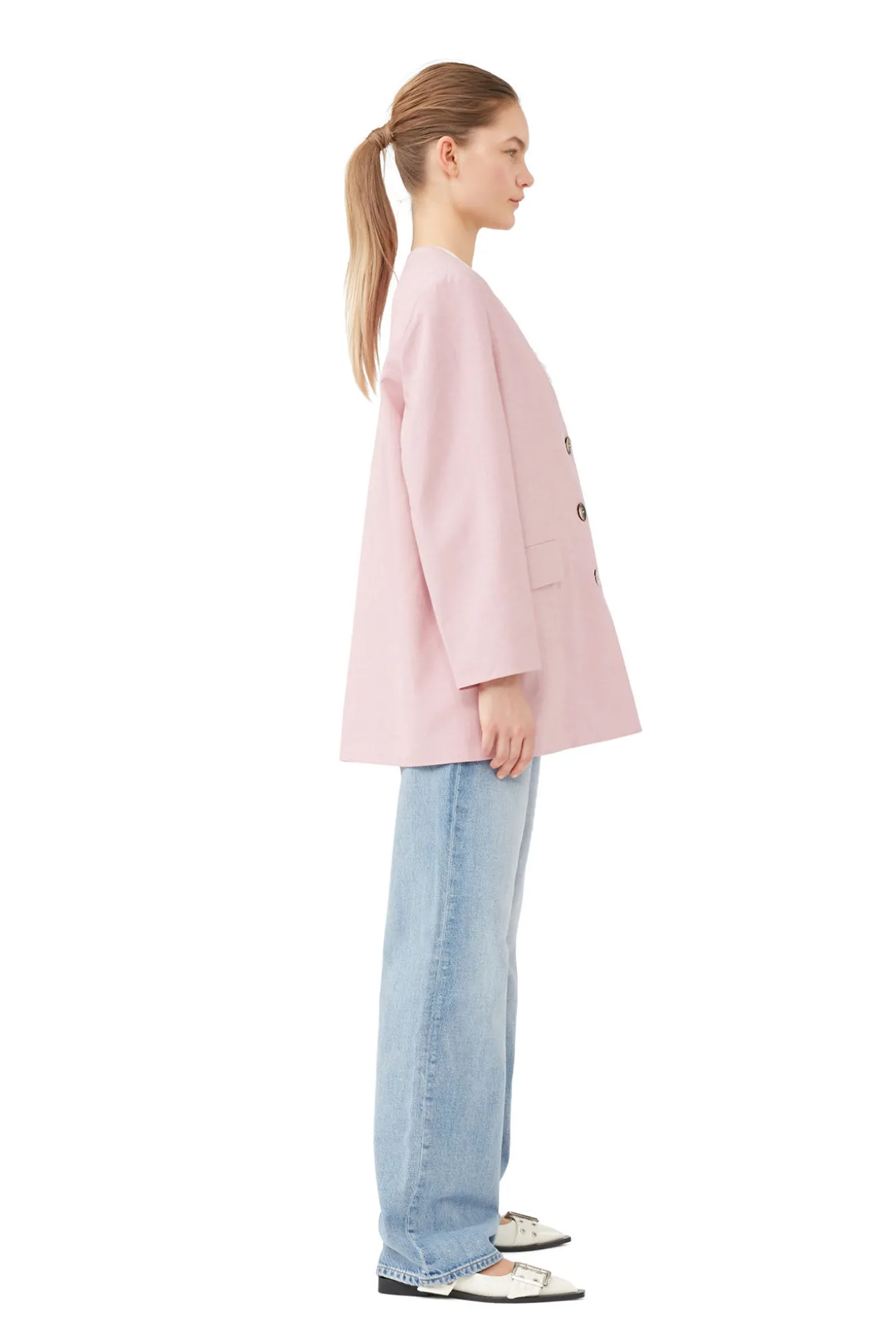 Fashion GANNI Melierter Oversize-Blazer Mit Drapierung Pink Tulle