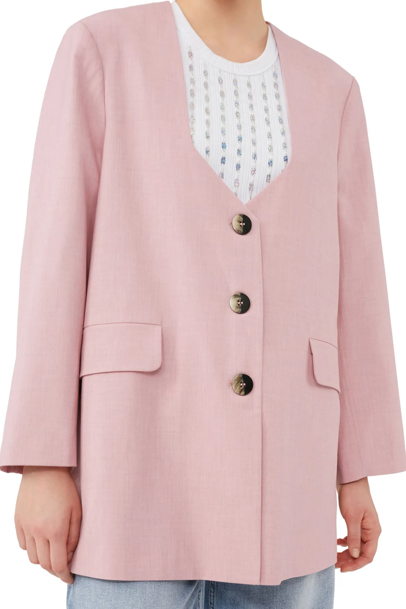 Fashion GANNI Melierter Oversize-Blazer Mit Drapierung Pink Tulle