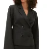 Shop GANNI Melierter Taillierter Blazer Mit Drapierung Phantom