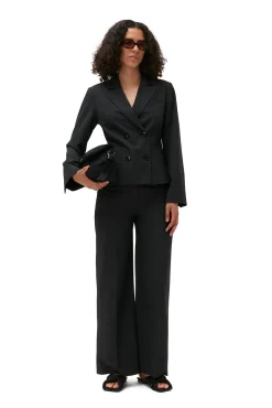 Shop GANNI Melierter Taillierter Blazer Mit Drapierung Phantom