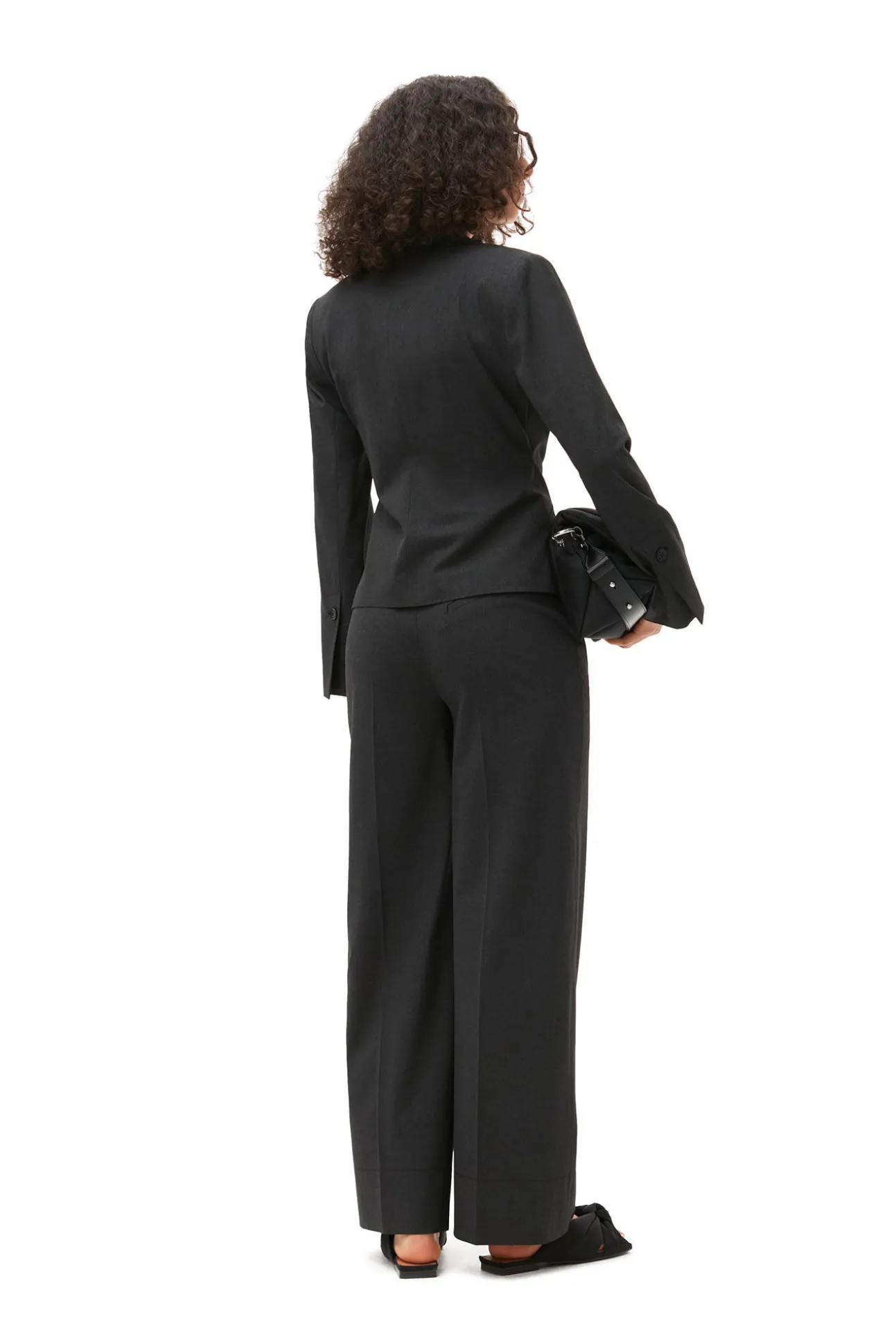 Shop GANNI Melierter Taillierter Blazer Mit Drapierung Phantom