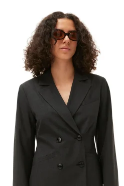 Shop GANNI Melierter Taillierter Blazer Mit Drapierung Phantom