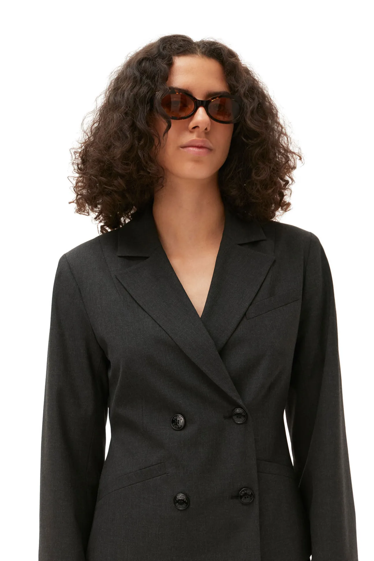 Shop GANNI Melierter Taillierter Blazer Mit Drapierung Phantom