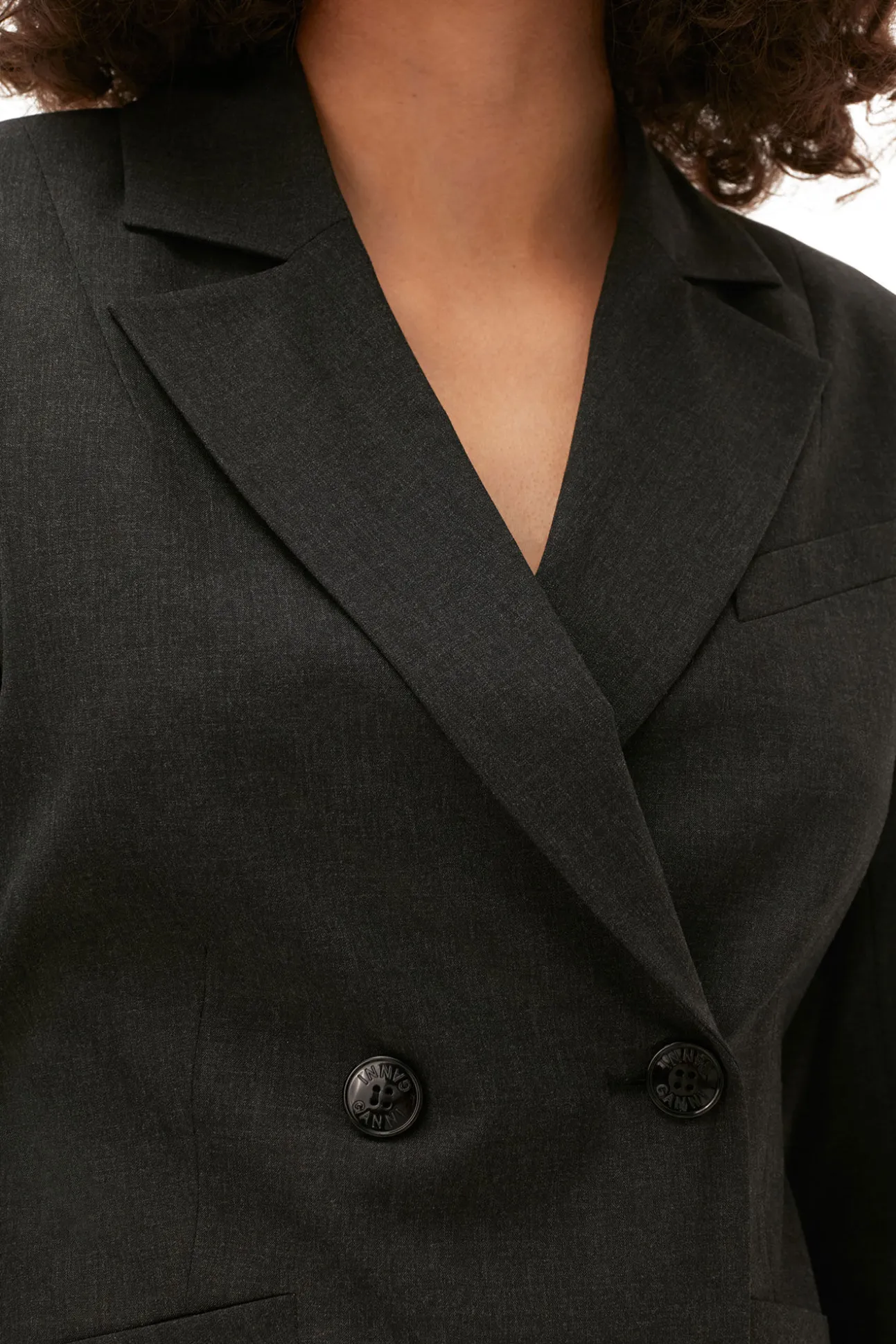Shop GANNI Melierter Taillierter Blazer Mit Drapierung Phantom