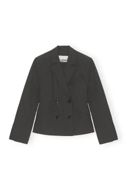 Shop GANNI Melierter Taillierter Blazer Mit Drapierung Phantom
