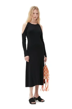 Best Sale GANNI Meliertes Midikleid Mit Offenem Rucken Black