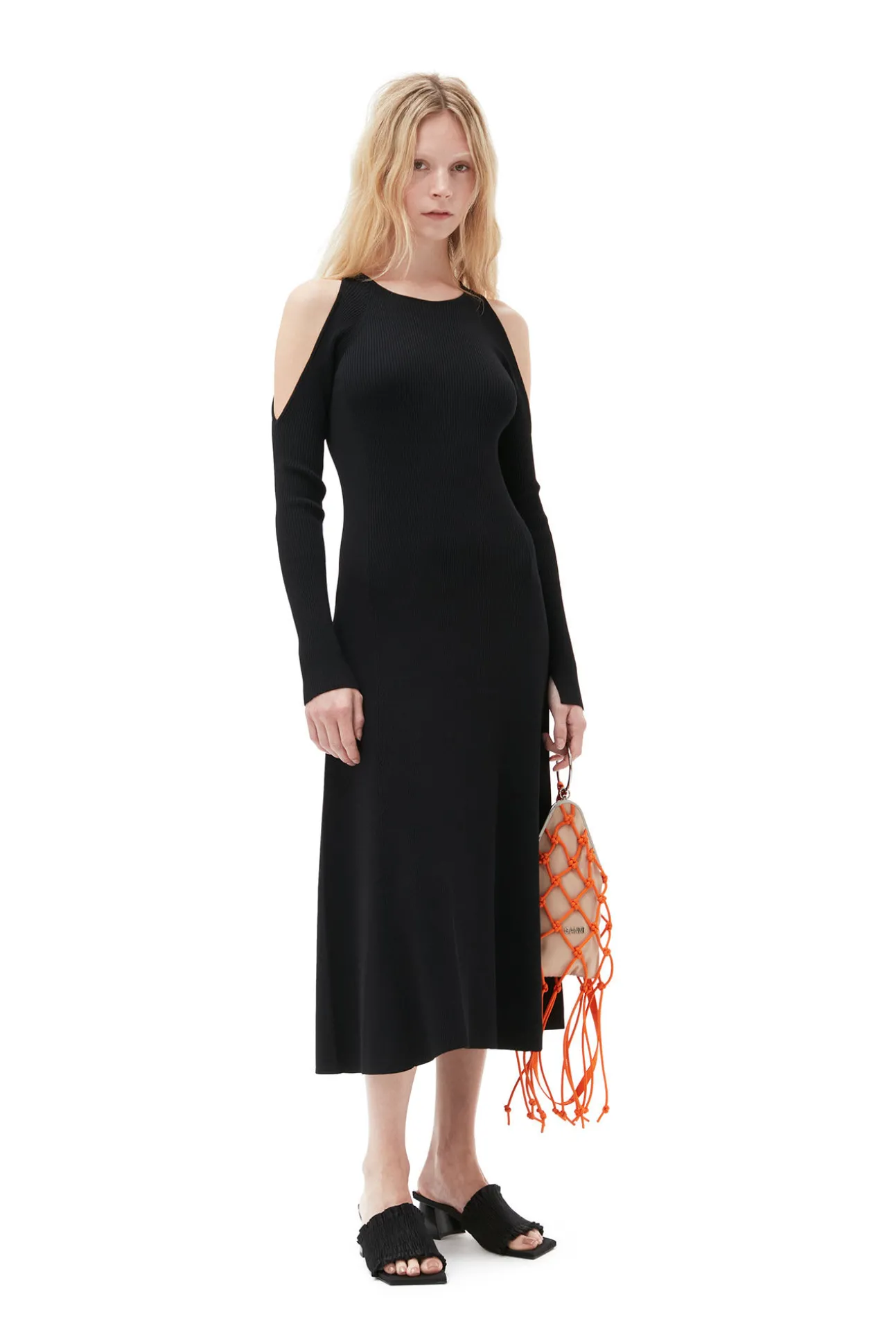 Best Sale GANNI Meliertes Midikleid Mit Offenem Rucken Black