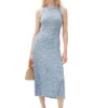 Cheap GANNI Merino Mouline Midikleid Blue Curacao