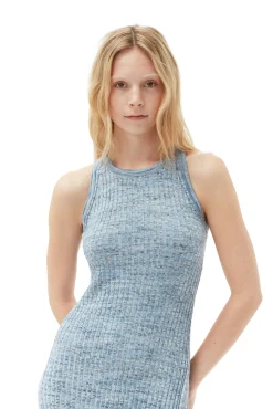 Cheap GANNI Merino Mouline Midikleid Blue Curacao