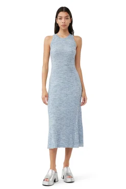Cheap GANNI Merino Mouline Midikleid Blue Curacao