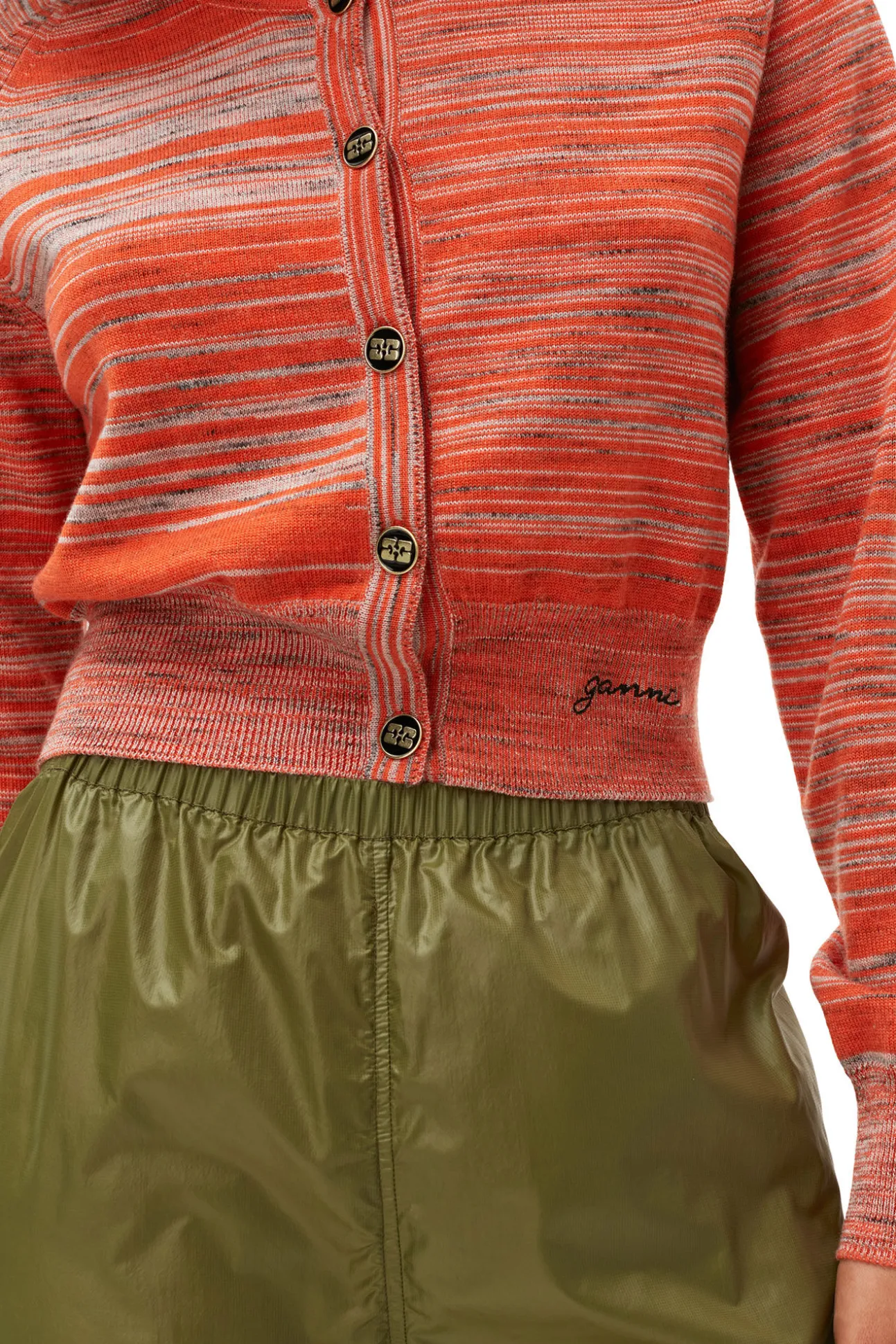 Cheap GANNI Merino-Mouline-Strickjacke Vibrant Orange