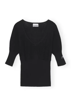 Flash Sale GANNI Merino-Spitzen-O-Ausschnitt Black