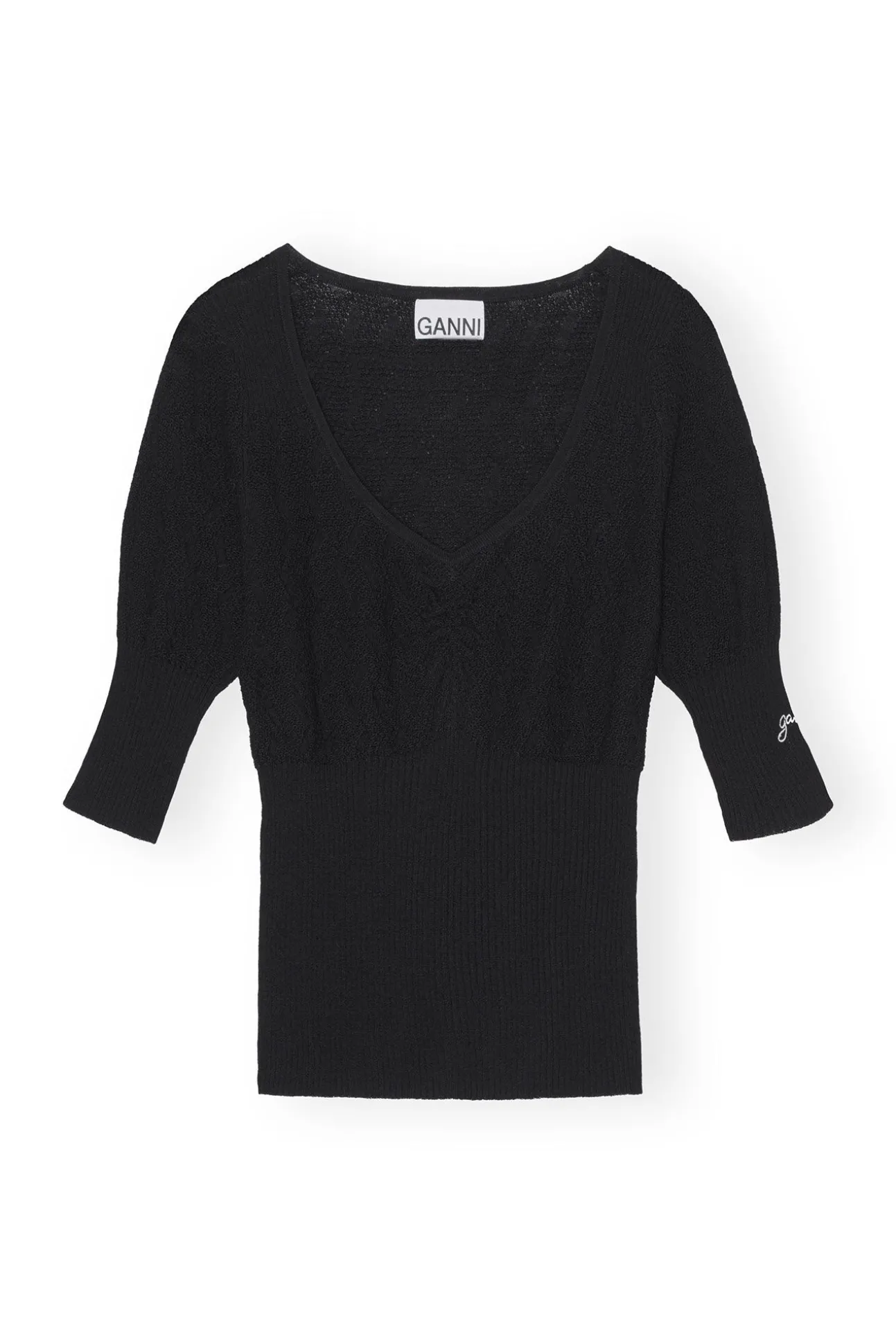 Flash Sale GANNI Merino-Spitzen-O-Ausschnitt Black