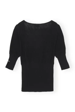 Flash Sale GANNI Merino-Spitzen-O-Ausschnitt Black
