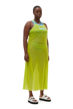 Outlet GANNI Mesh Cover Up Slip Dress Lime Punch