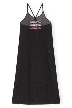 Online GANNI Mesh Cover Up Slip Dress Black