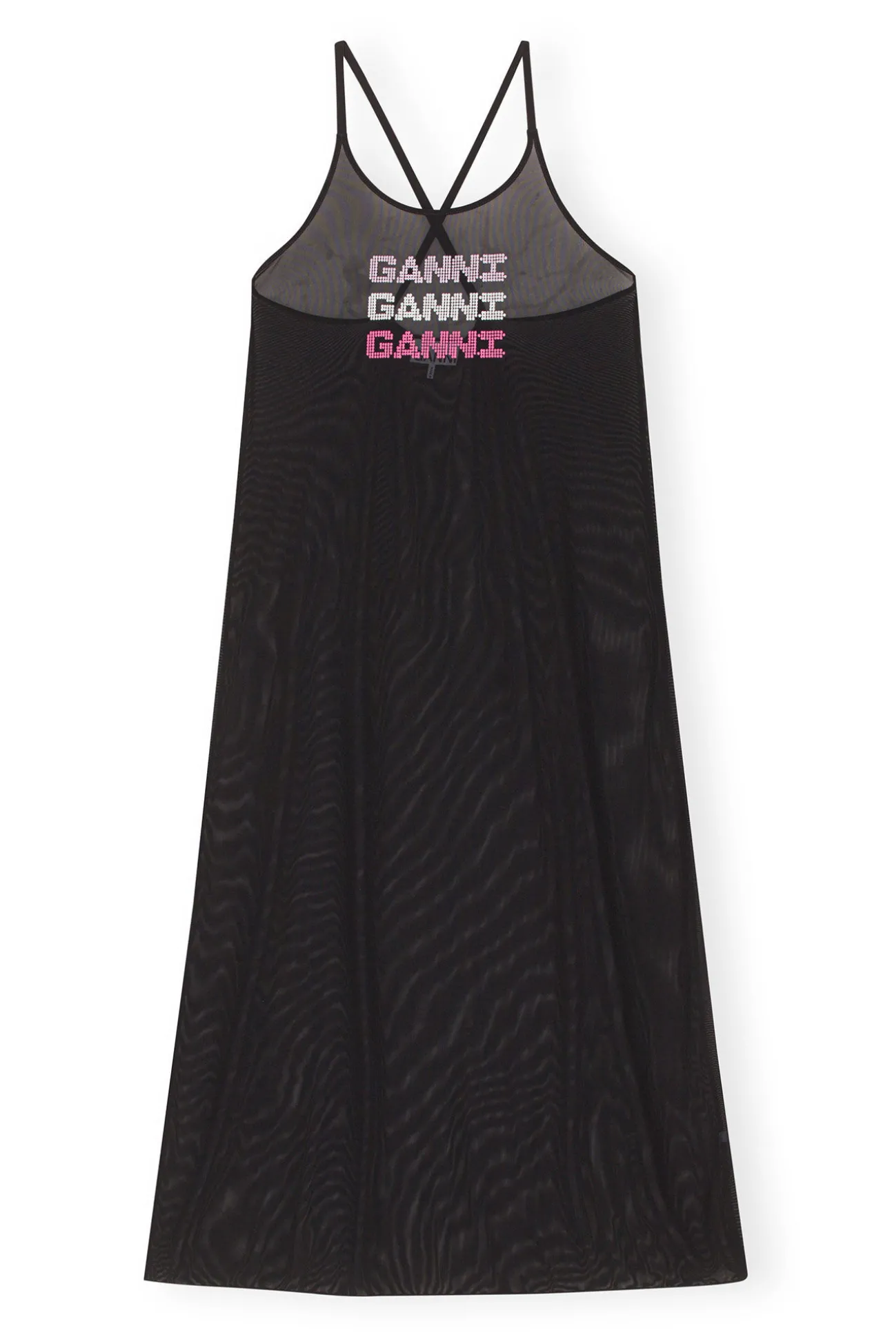 Online GANNI Mesh Cover Up Slip Dress Black