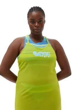 Outlet GANNI Mesh Cover Up Slip Dress Lime Punch