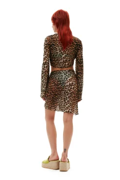 Shop GANNI Mesh-Uberwurf-Wickelbluse Leopard