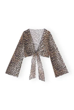 Shop GANNI Mesh-Uberwurf-Wickelbluse Leopard