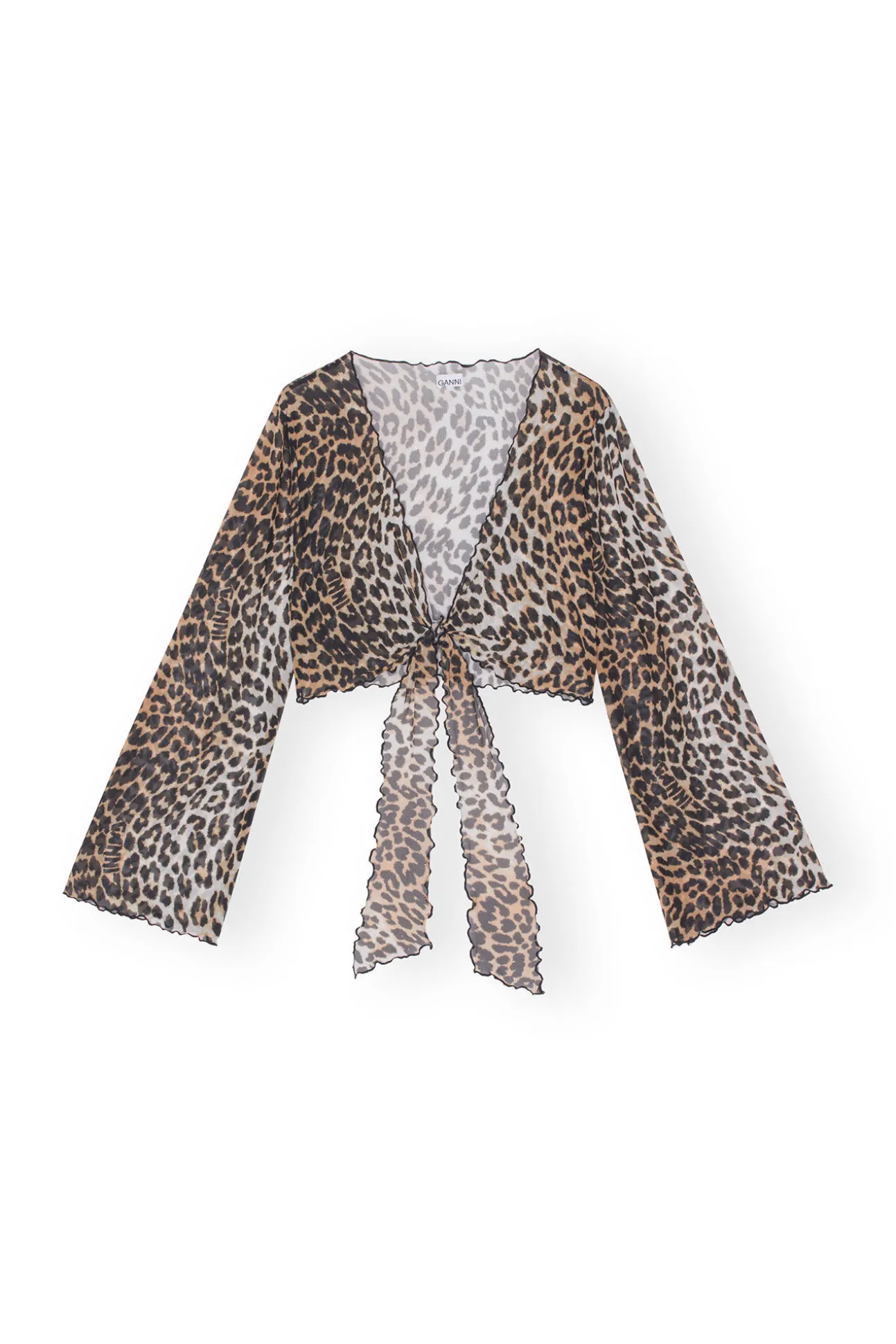 Shop GANNI Mesh-Uberwurf-Wickelbluse Leopard