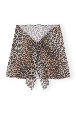 Shop GANNI Mesh-Uberwurf-Wickel-Minirock Leopard