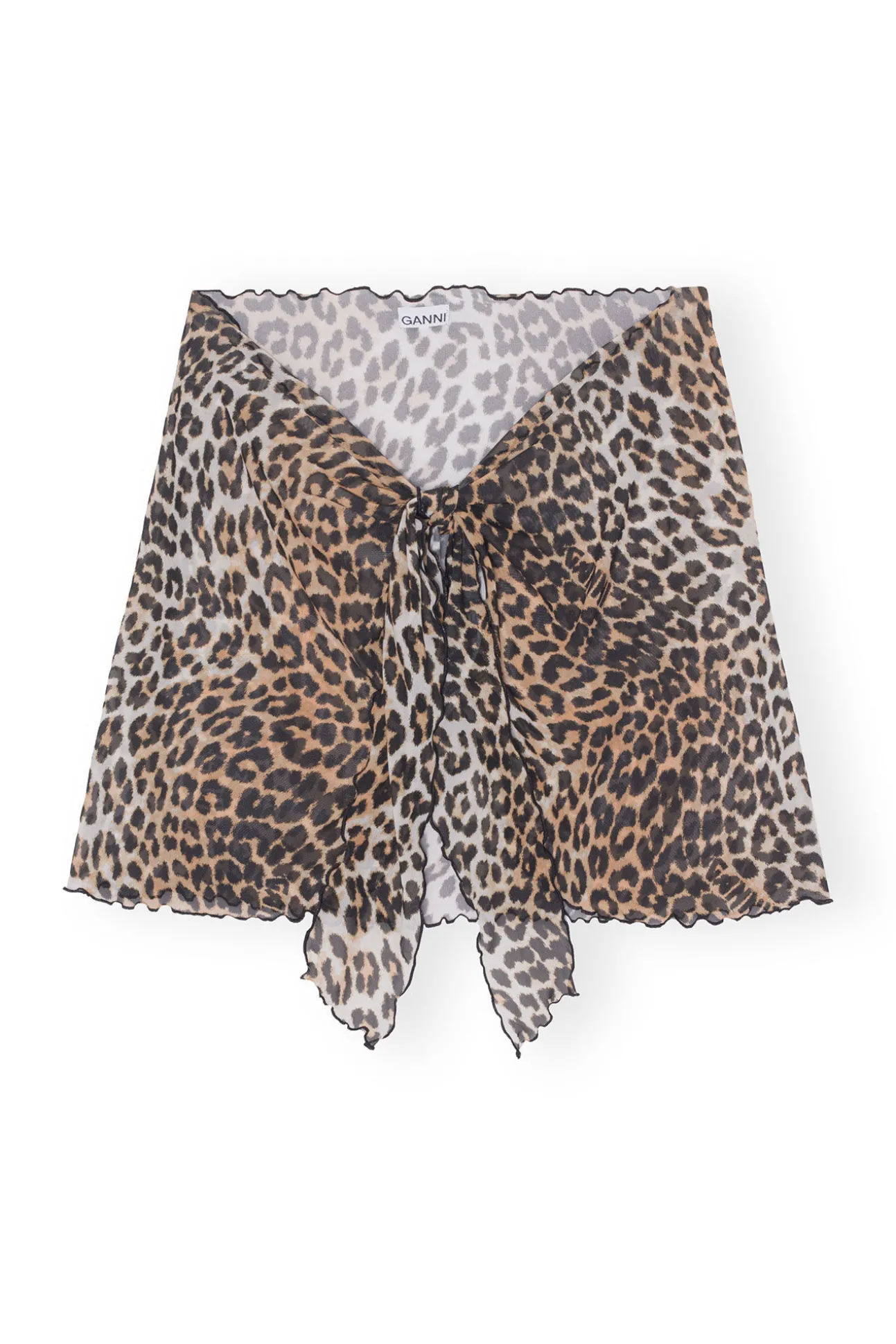 Shop GANNI Mesh-Uberwurf-Wickel-Minirock Leopard
