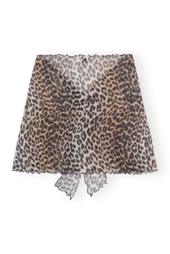 Shop GANNI Mesh-Uberwurf-Wickel-Minirock Leopard