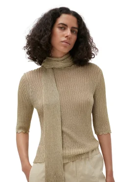 Fashion GANNI Metallic-Bluse Mit Offenem Rucken Gold