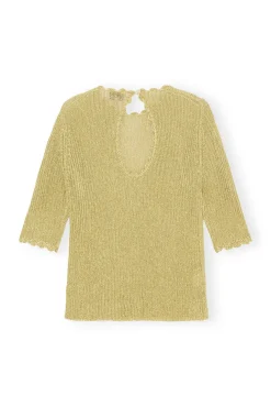 Fashion GANNI Metallic-Bluse Mit Offenem Rucken Gold